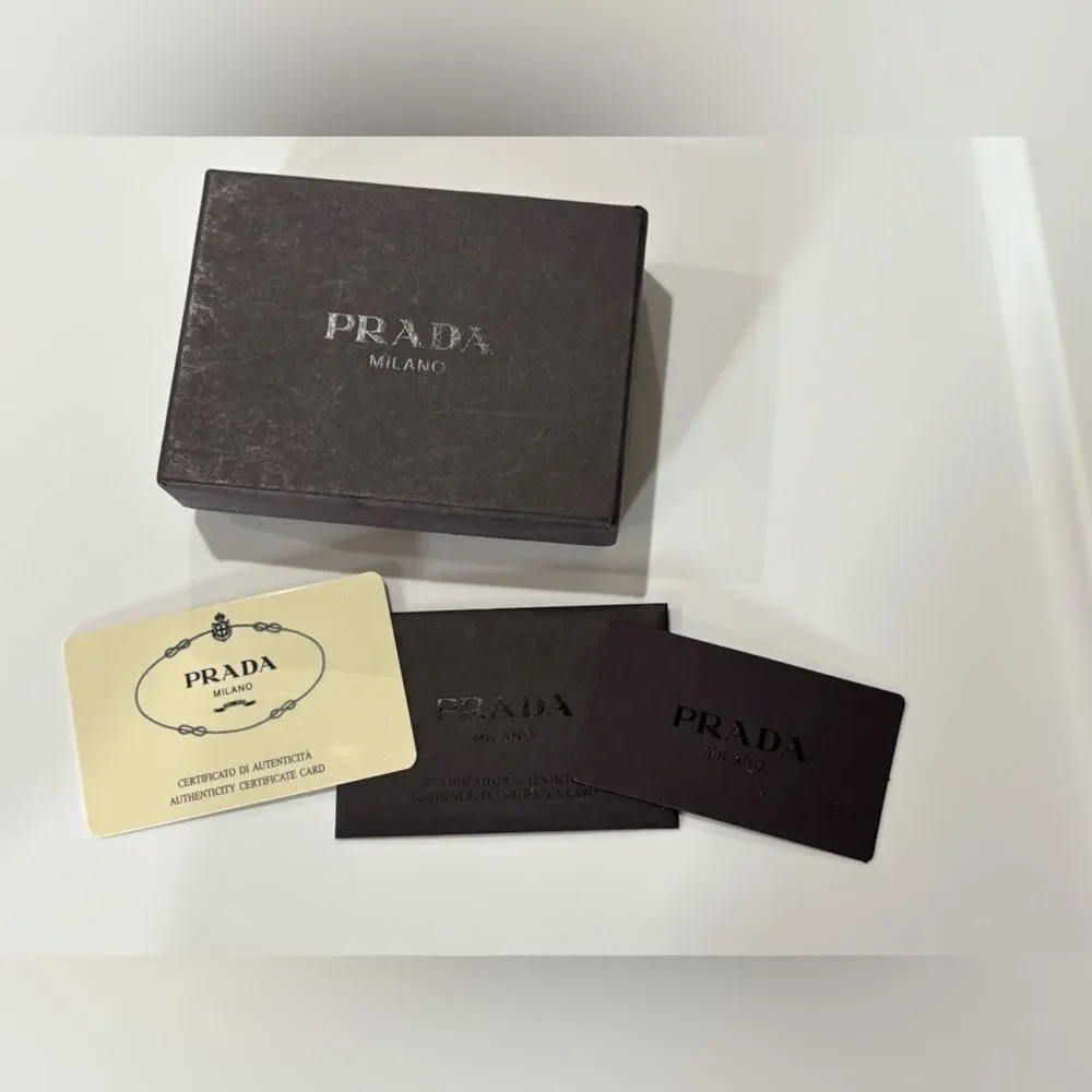 Prada  Beige Cloth Gold Triangular Logo Card Holder